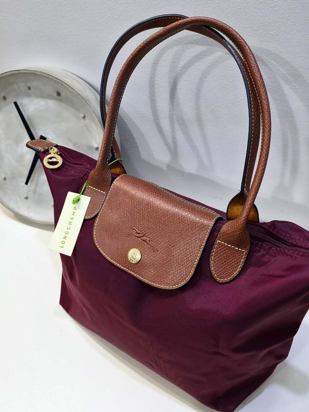 NWT Le Pliage Original Burgundy Medium Handbag Canvas Shopping Shoulder Tote M - Picture 2 of 8